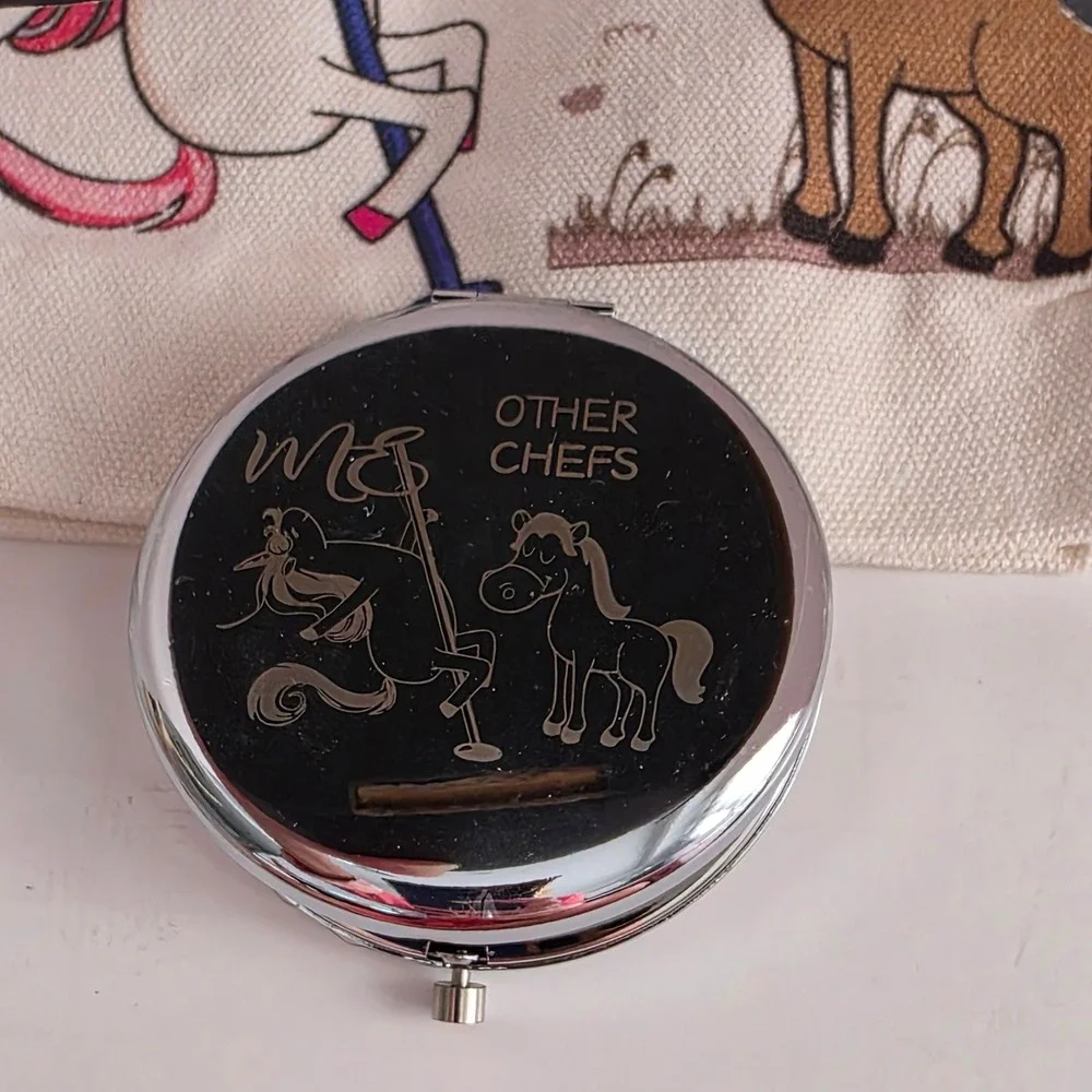 Funny Chef Gift Set Unicorn vs Other Chefs Canvas Pouch and Compact Mirror
